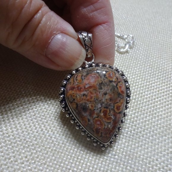 Natural "BRECCIATED JASPER" Handmade Sterling Pendant/Chain #376B - Picture 3 of 3
